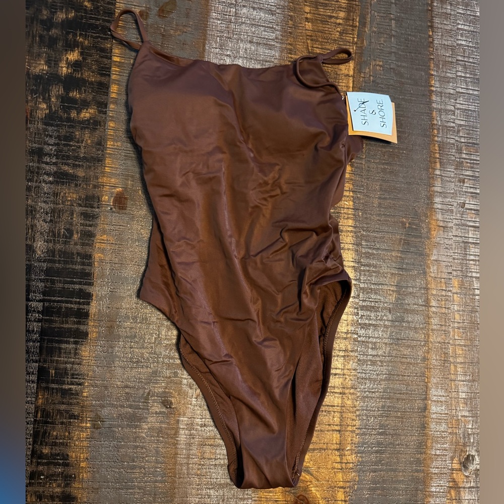 NWT Size XS One Piece Sexy High Leg Criss Cross Back Swim Suit Brown